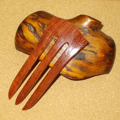 Bubinga 3 prong hair fork by Jeter and sold in the UK by Longhaired Jewels